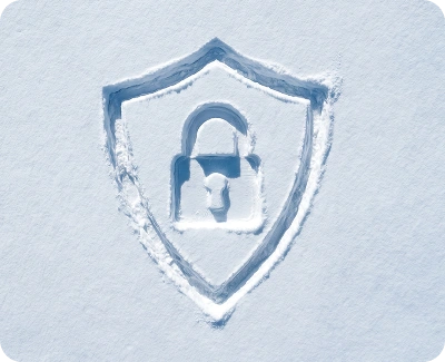 Cyber security symbol in snow highlighting winter cyber safety